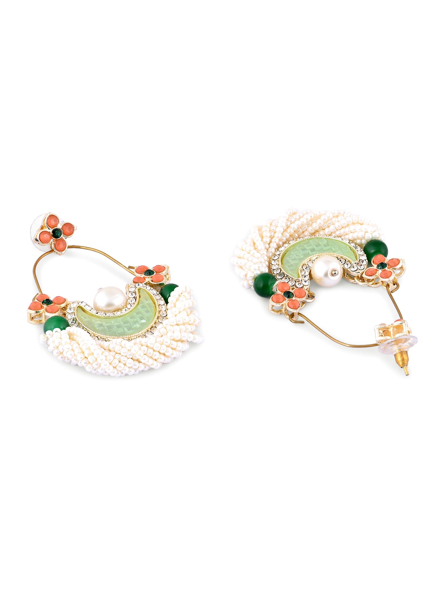 Peach Dazzling Stones Cresent Ethnic Dangle Earring